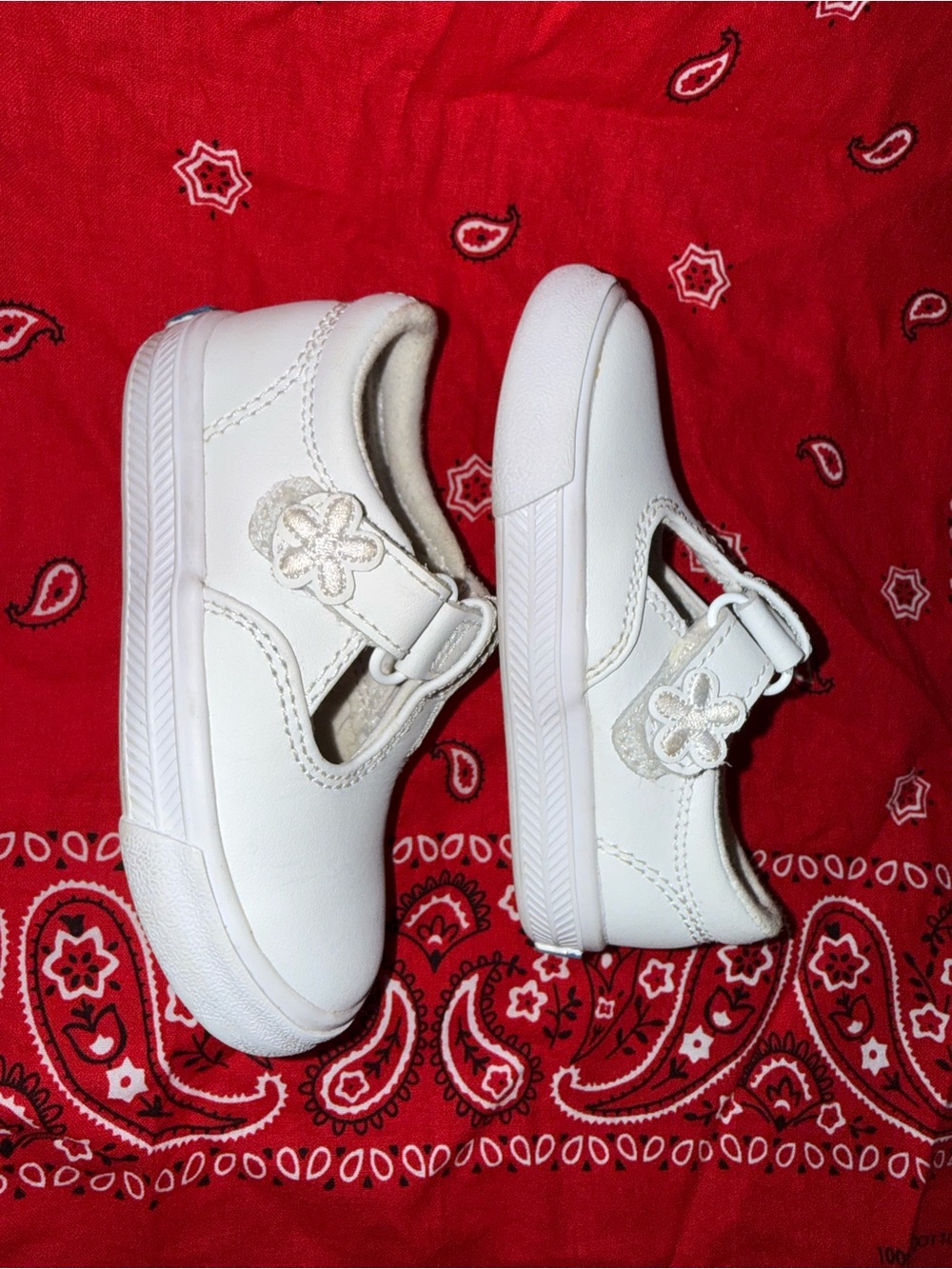 Keds White Baby Flower Strap Walker Shoes